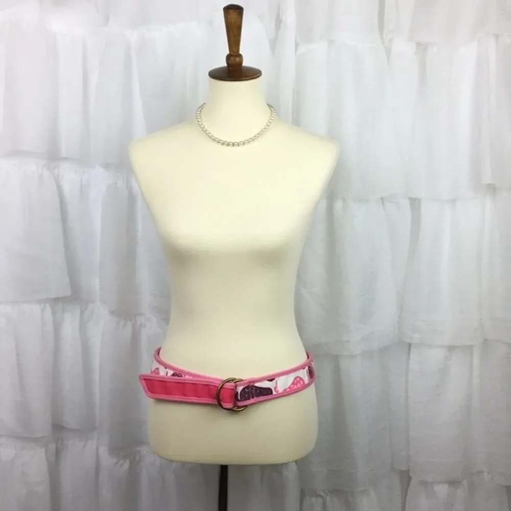 Hot Pink Belt Womens Large Barbie Core Preppy Double D Ring Summer‎ Fruit Canvas